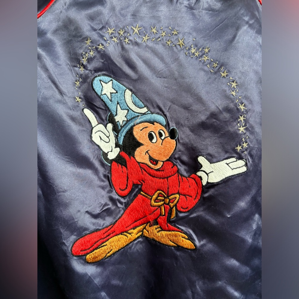 Vintage 80s Disney Fantasia Mickey Mouse Satin Bomber Jacket Size L. Wizard - Picture 2 of 10